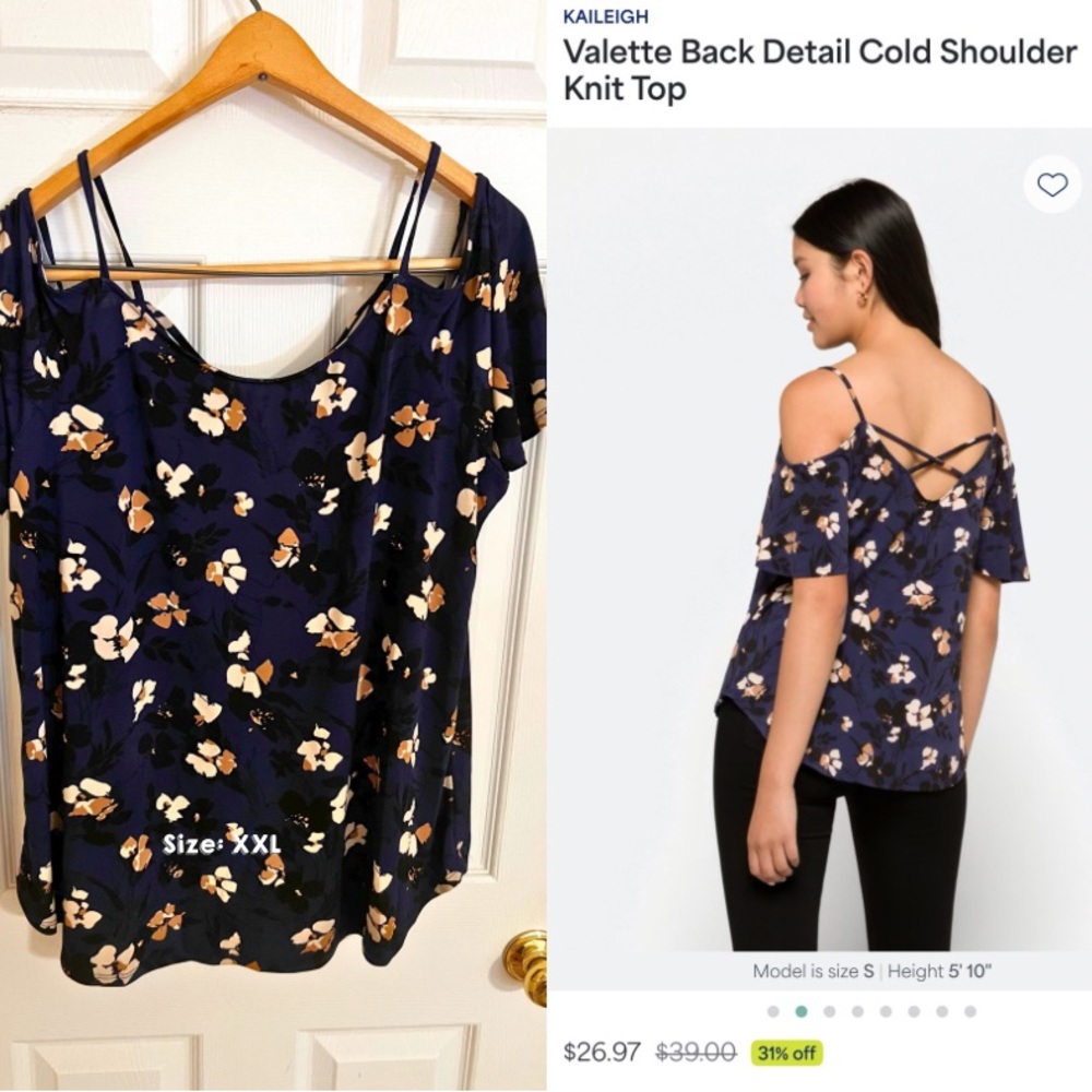 Kaileigh Navy Floral Cold Shoulder Top